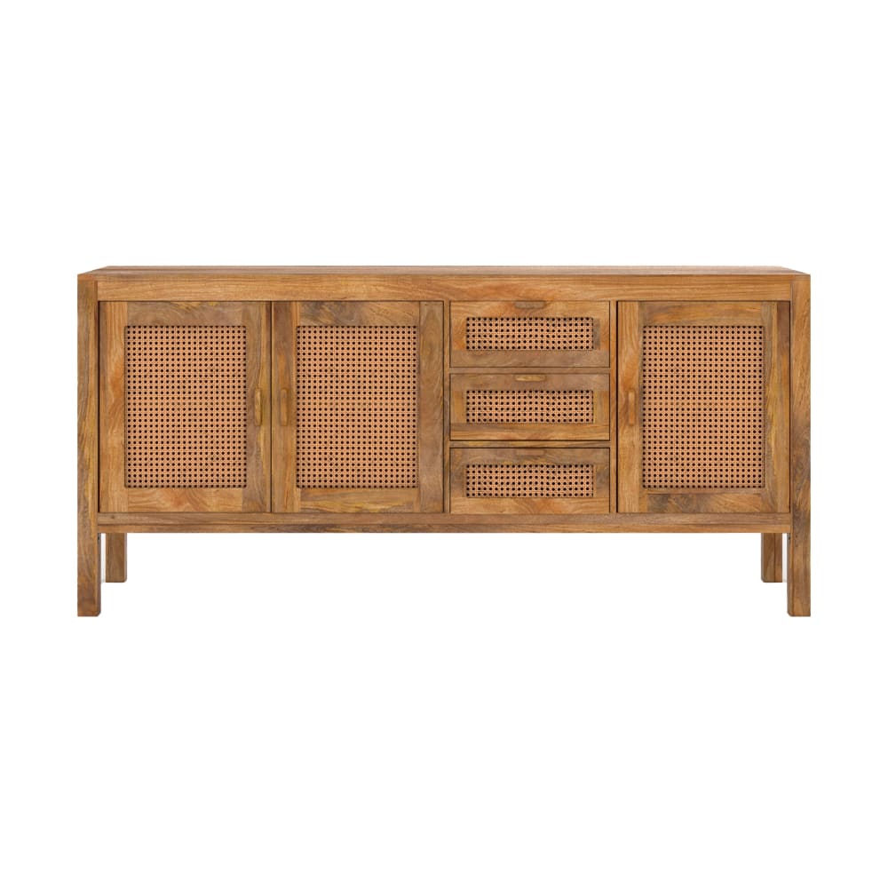 Buffet enfilade TIKI en manguier massif et cannage 180 cm
