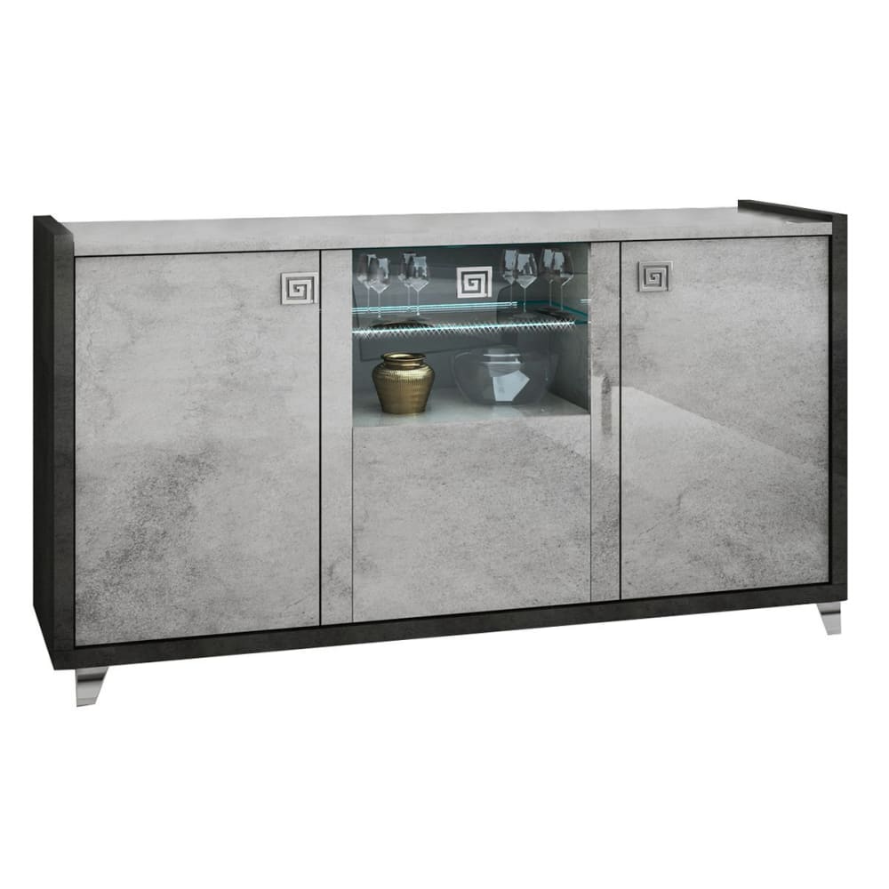 Buffet enfilade HOFFMAN gris effet pierre 160 cm avec éclairage LED