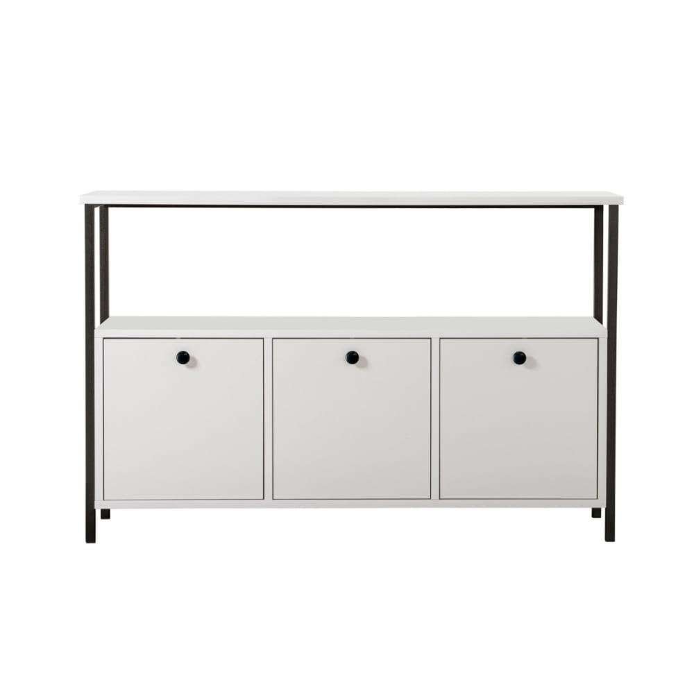 Buffet SIENNA blanc et noir 120 cm à 3 portes et structure métal