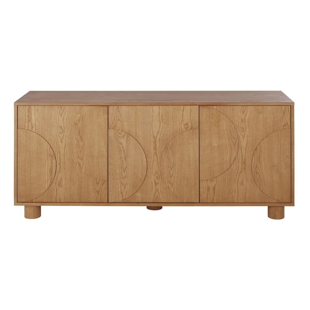 Buffet enfilade ALEGRO 3 portes à texture demi-lune bois clair 170 cm