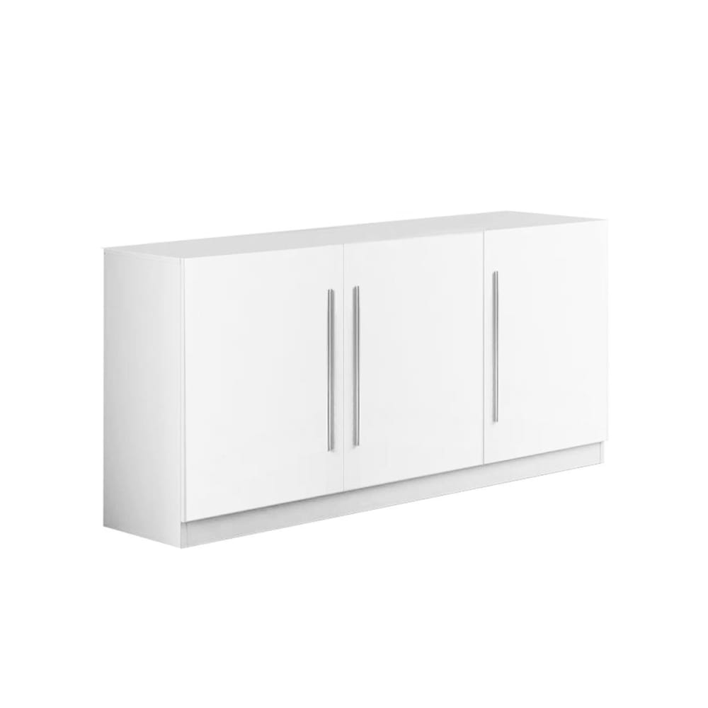 Buffet CLARK laqué blanc brillant 156 cm avec 3 portes et poignées métal