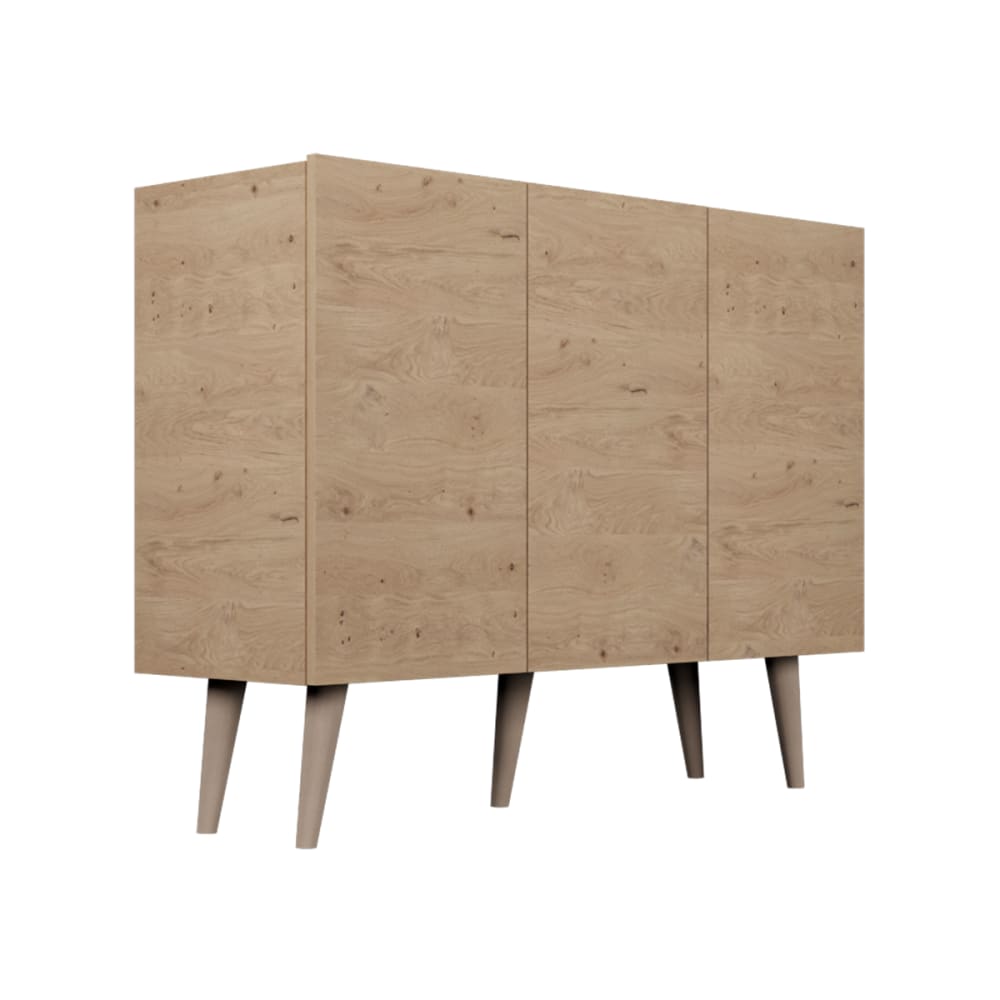 Buffet TORONTO 3 portes effet bois sur pieds en hêtre massif 120 cm