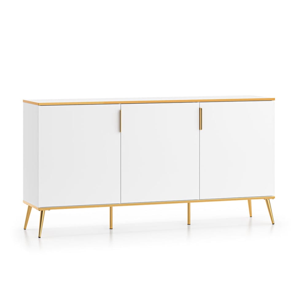 Buffet enfilade ZORA blanc et doré 170 cm avec 3 portes et 3 tiroirs