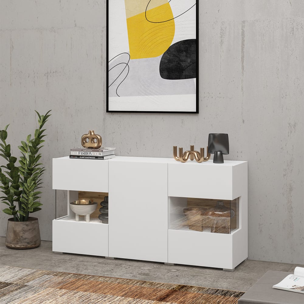 Détail des inserts vitrés du buffet GLORA