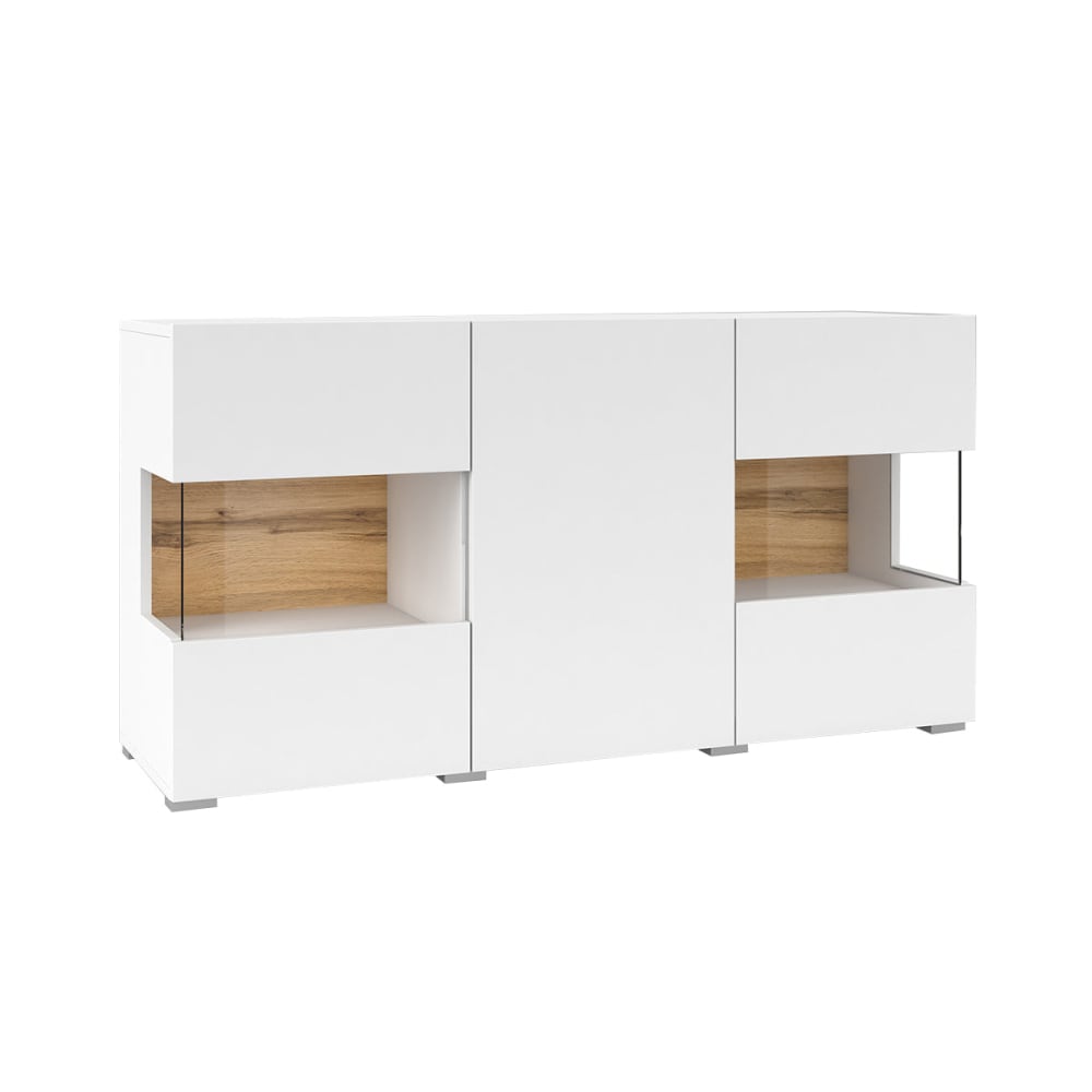 Buffet vitrine GLORA blanc de 120 cm avec 3 portes dont 2 vitrées