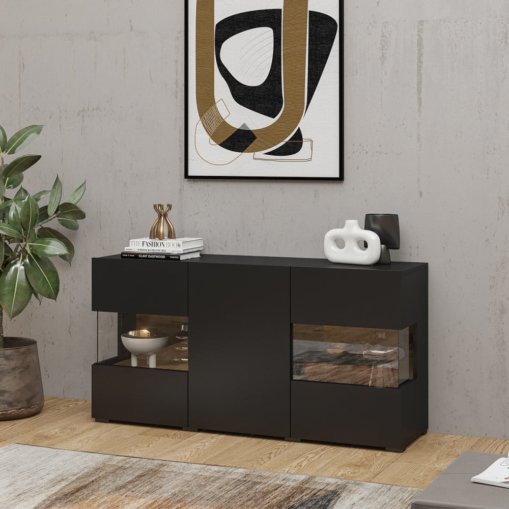 Détail des portes partiellement vitrées du buffet GLORA