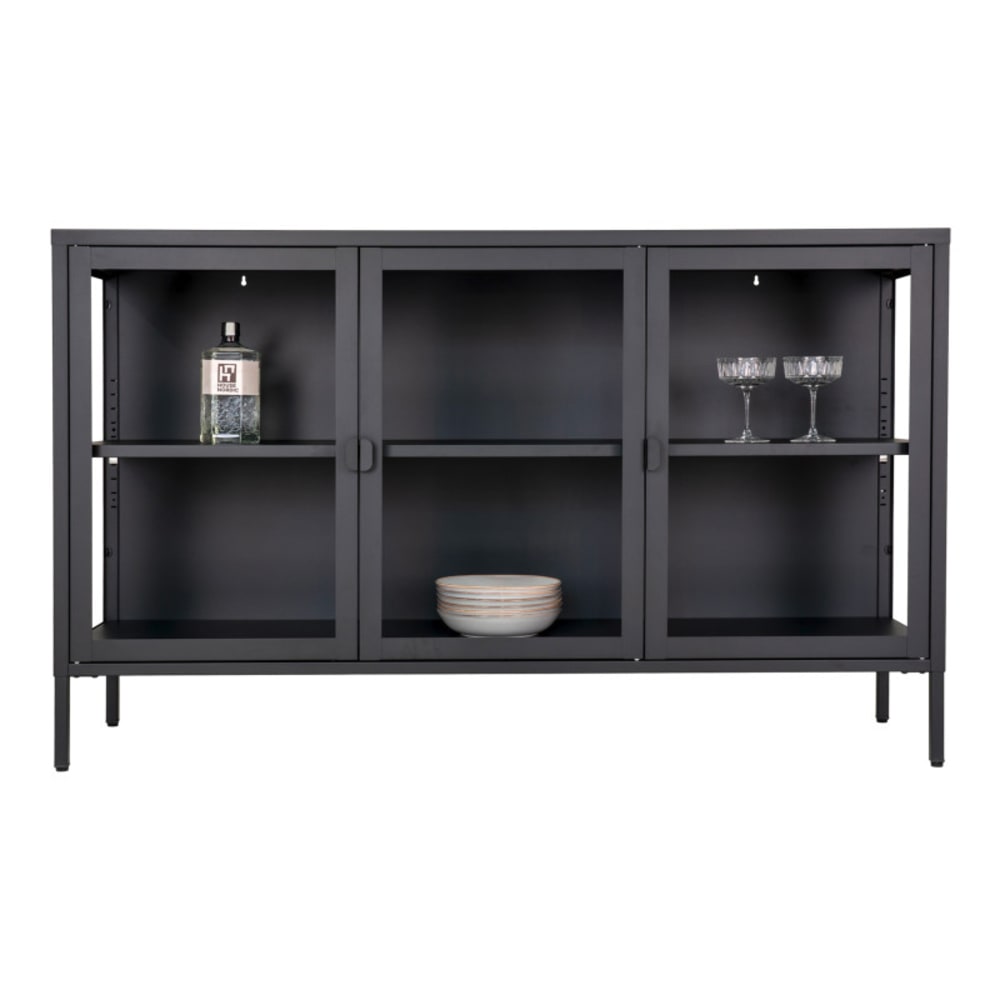 Buffet vitrine MAINE 3 portes vitrées en acier noir 140 cm
