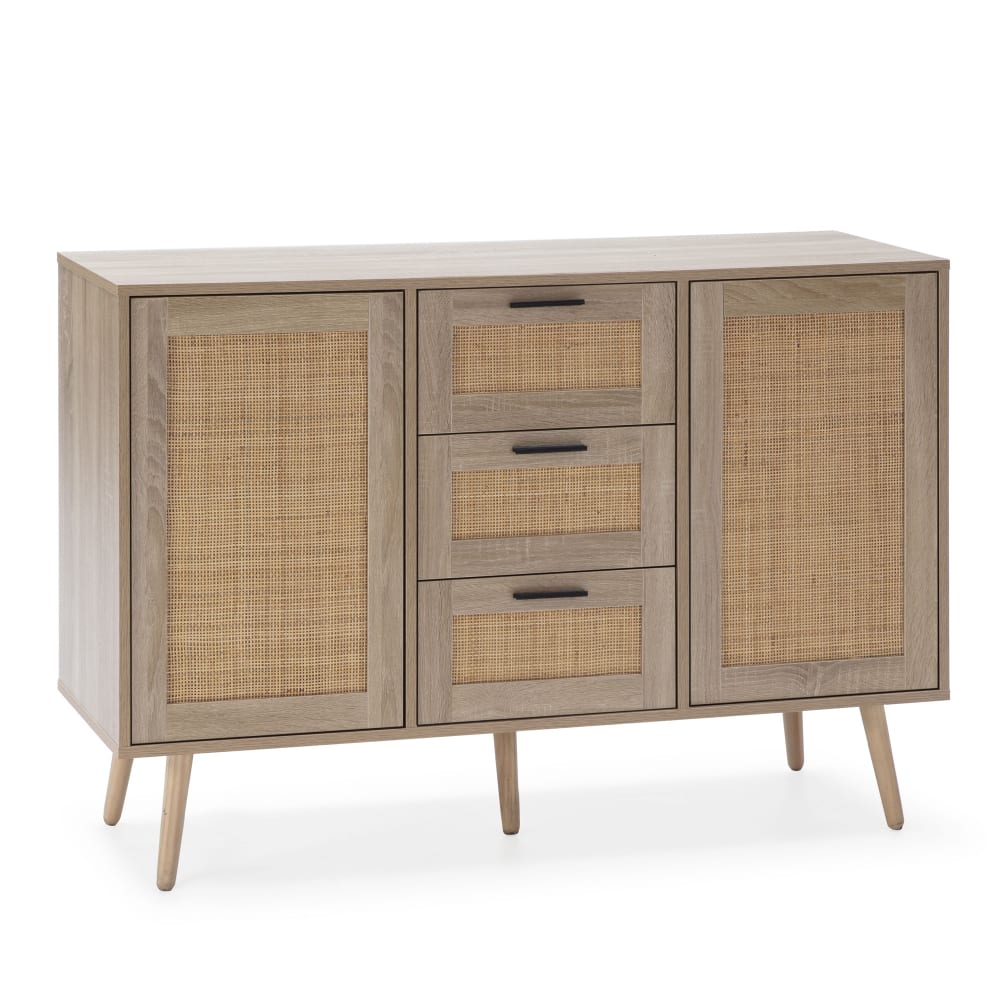Buffet bas DALIA en rotin naturel 2 portes et 3 tiroirs 120 cm