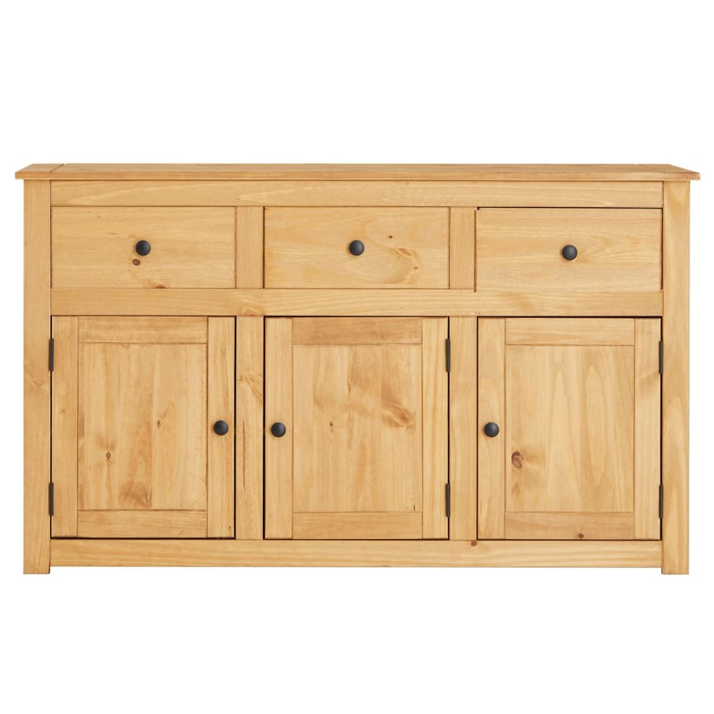 Buffet de cuisine CANCUN en pin massif naturel 135 cm à 3 portes et 3 tiroirs