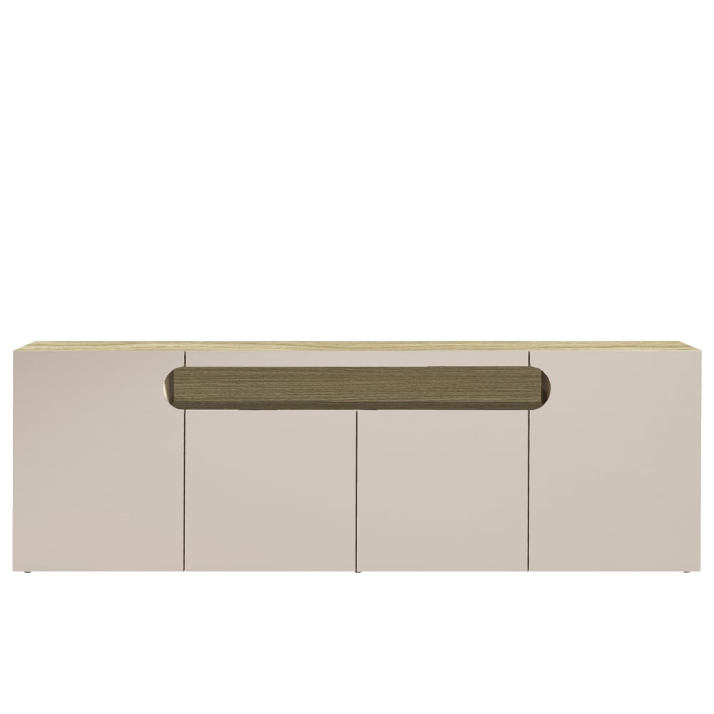 Buffet REAL 4 portes cachemire et plateau chêne clair 200 cm