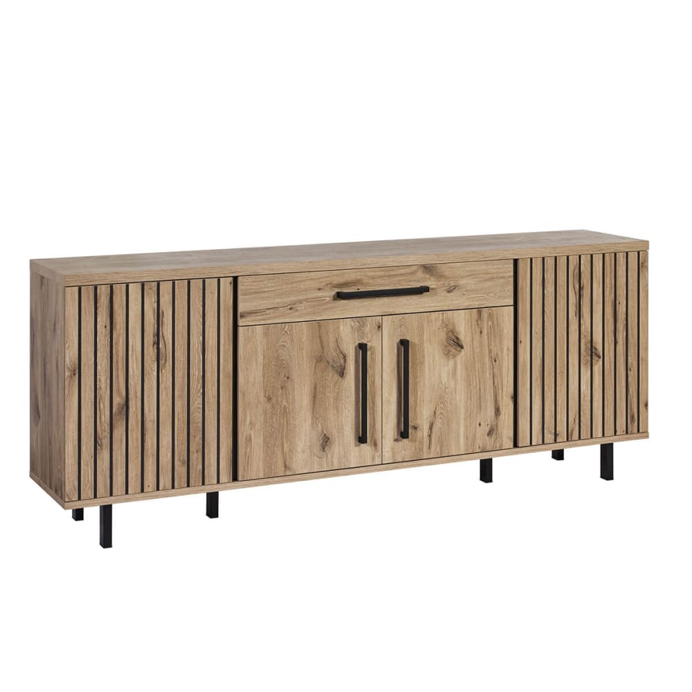 Grand buffet ROMY effet bois Canyon Oak à tasseaux 225 cm avec 4 portes