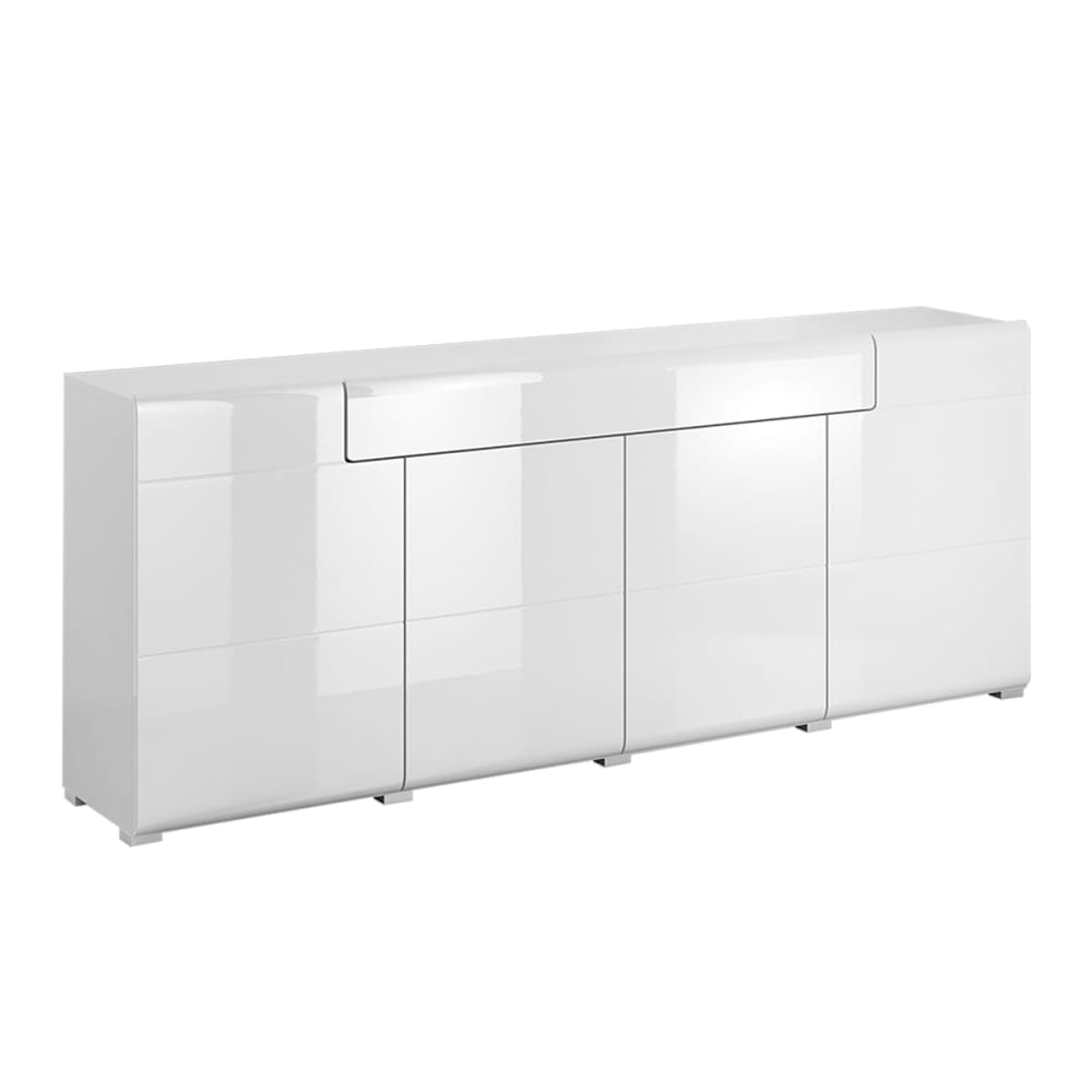 Grand buffet enfilade JULES blanc laqué 208 cm avec 4 portes et 2 tiroirs