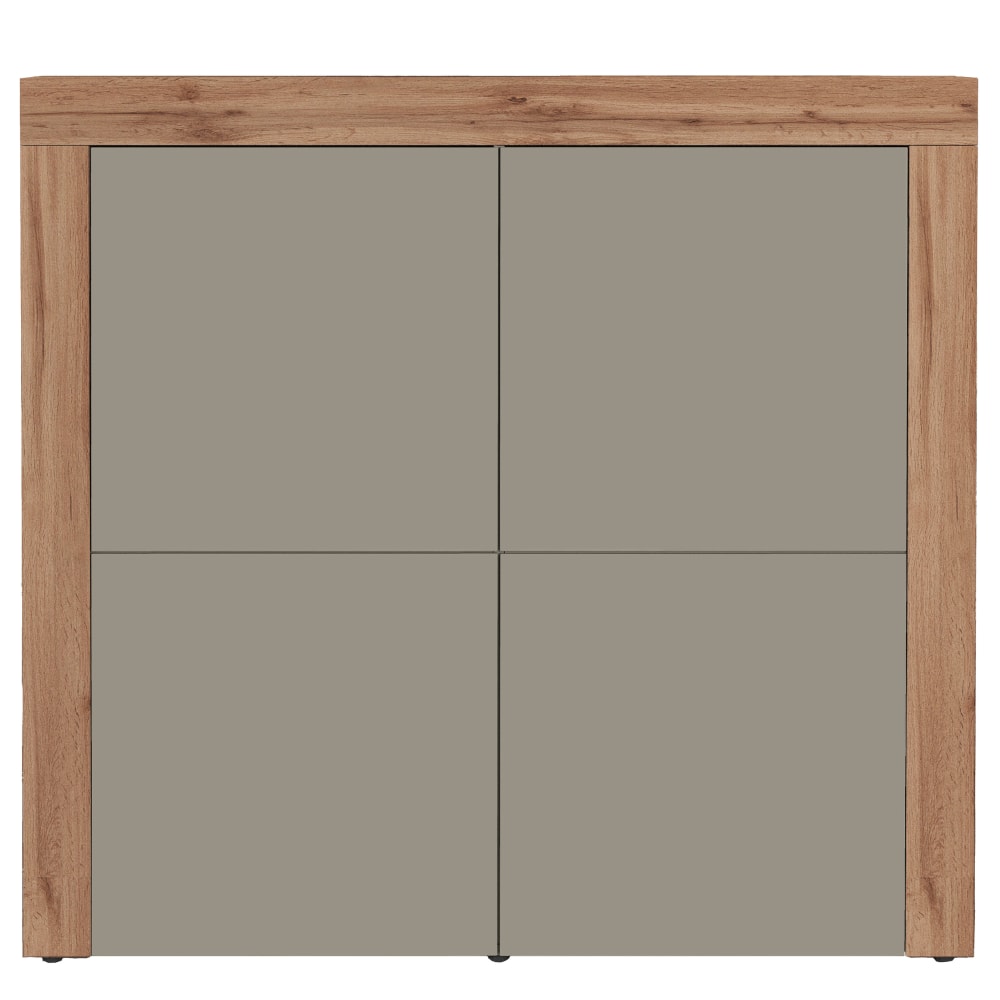 Buffet haut 4 portes taupe mat et chêne 140 cm - CHRONOS