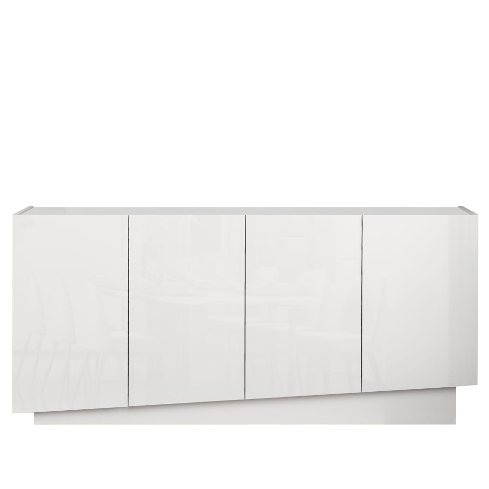 Buffet enfilade VELA blanc brillant 160 cm à 4 portes inclinées