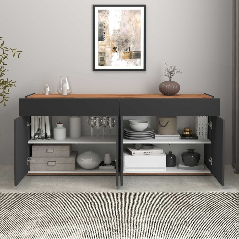 Buffet GARDA portes et tiroirs ouverts