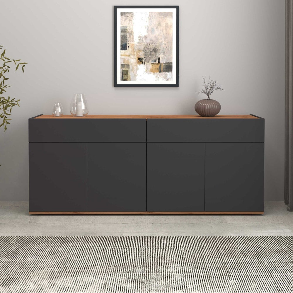Détail du bicolore anthracite et chêne du buffet GARDA
