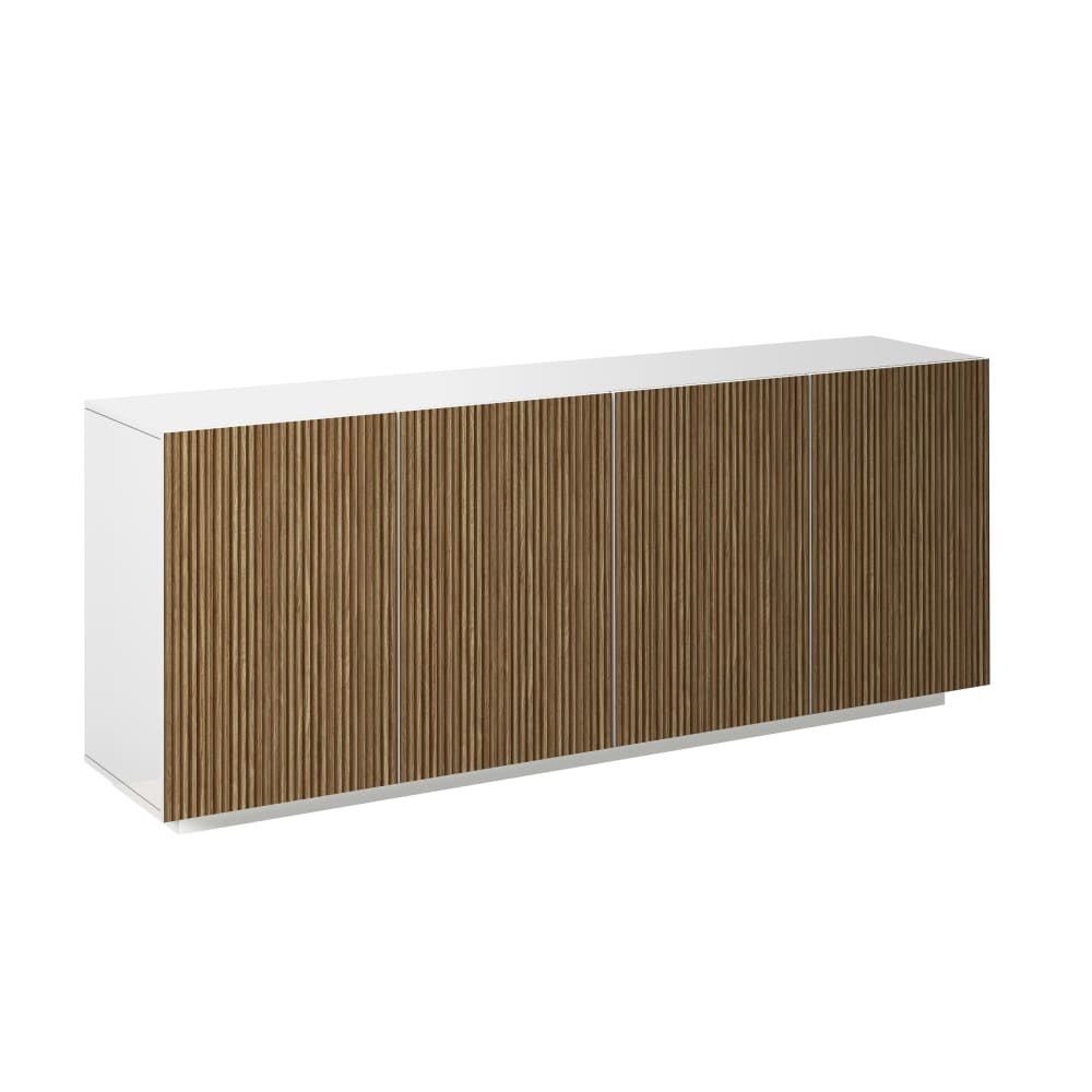 Grand buffet 4 portes cannelé blanc mat et bois clair 200 cm - COSTE