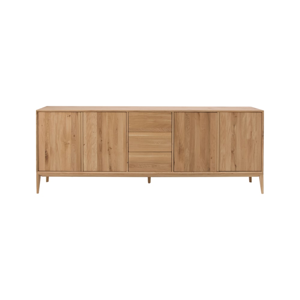 Grand buffet CHARLES en chêne massif huilé 221 cm avec 4 portes et 3 tiroirs