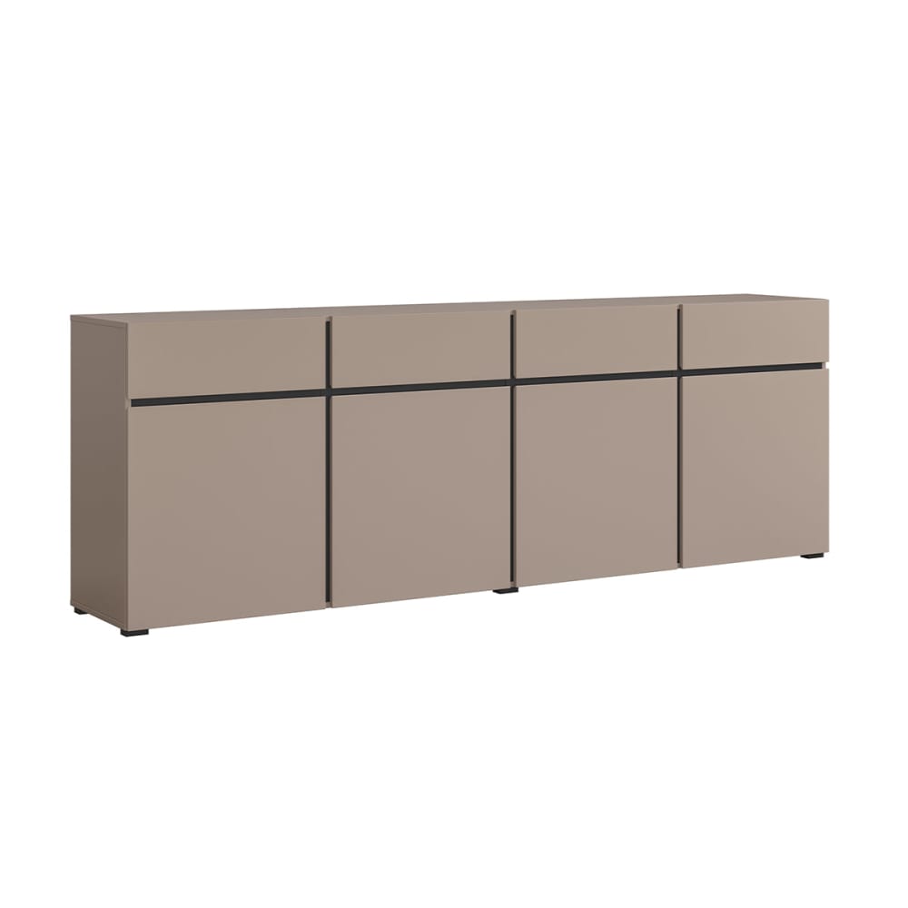 Grand buffet LILIA taupe de 225 cm avec 4 portes et 4 tiroirs