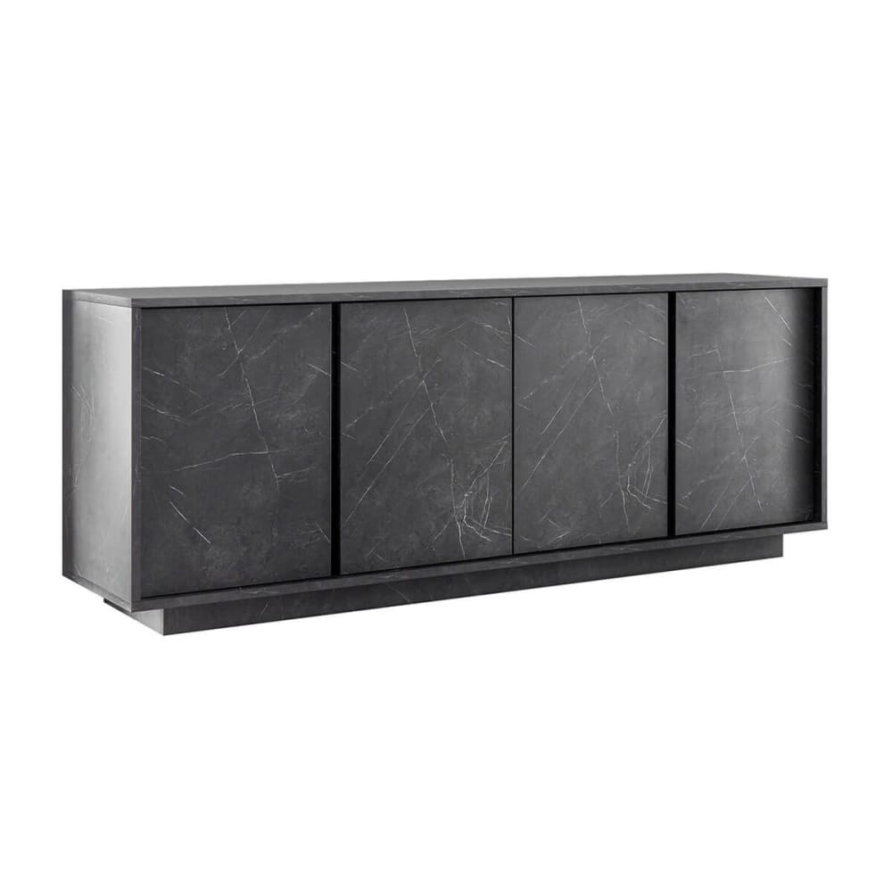 Grand buffet PIRALIA aspect marbre gris anthracite 180 cm à 4 portes