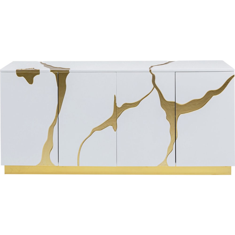 Buffet enfilade CRACKED 4 portes blanc et doré 165 cm