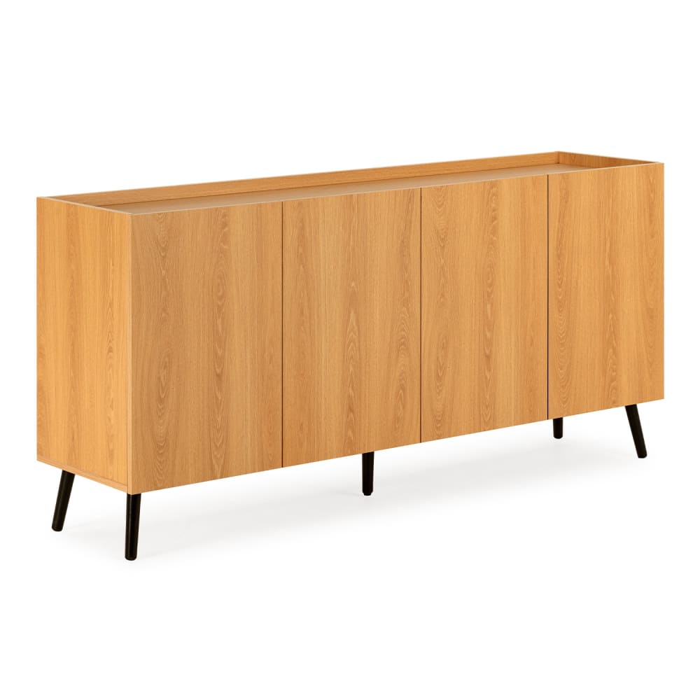 Buffet enfilade 4 portes effet chêne pieds noirs 160 cm - SIREN