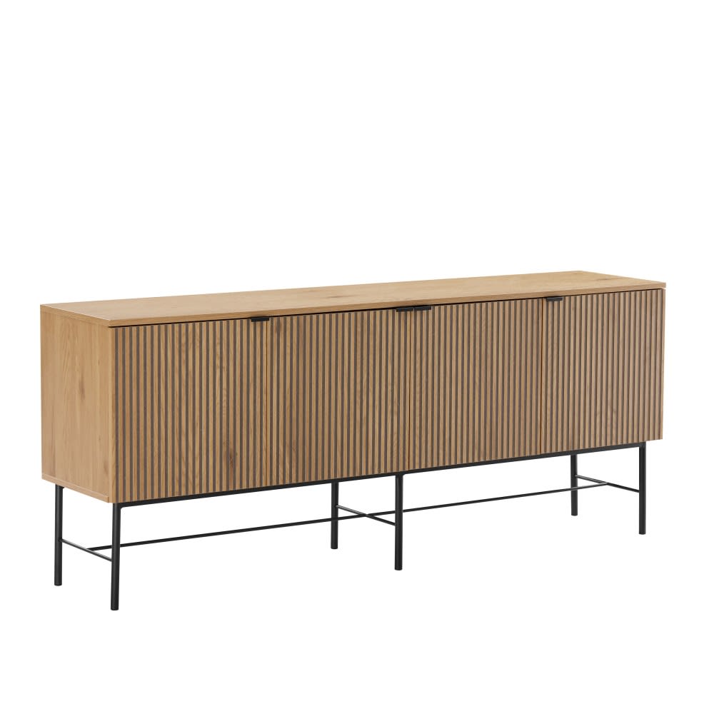 Buffet enfilade 4 portes effet bois rainuré noir 181 cm - SCOTT