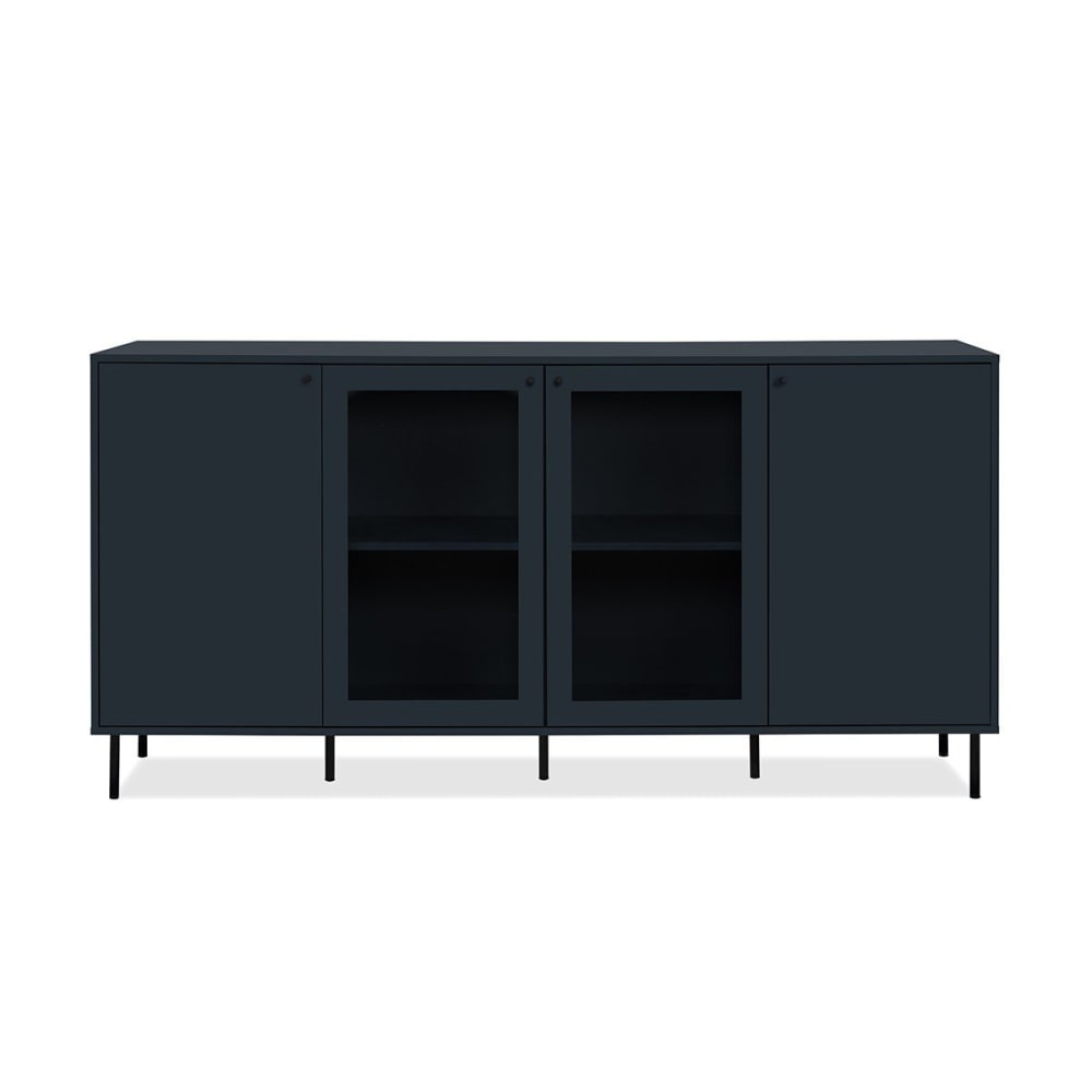 Buffet vitrine BOGOTA bleu marine 180 cm avec 4 portes dont 2 vitrées