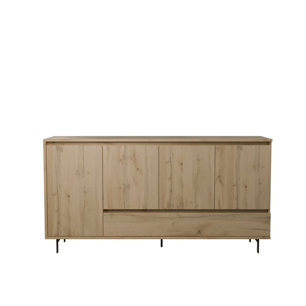 Grand buffet GUSTAVO effet chêne naturel 180 cm avec 4 portes et 1 tiroir
