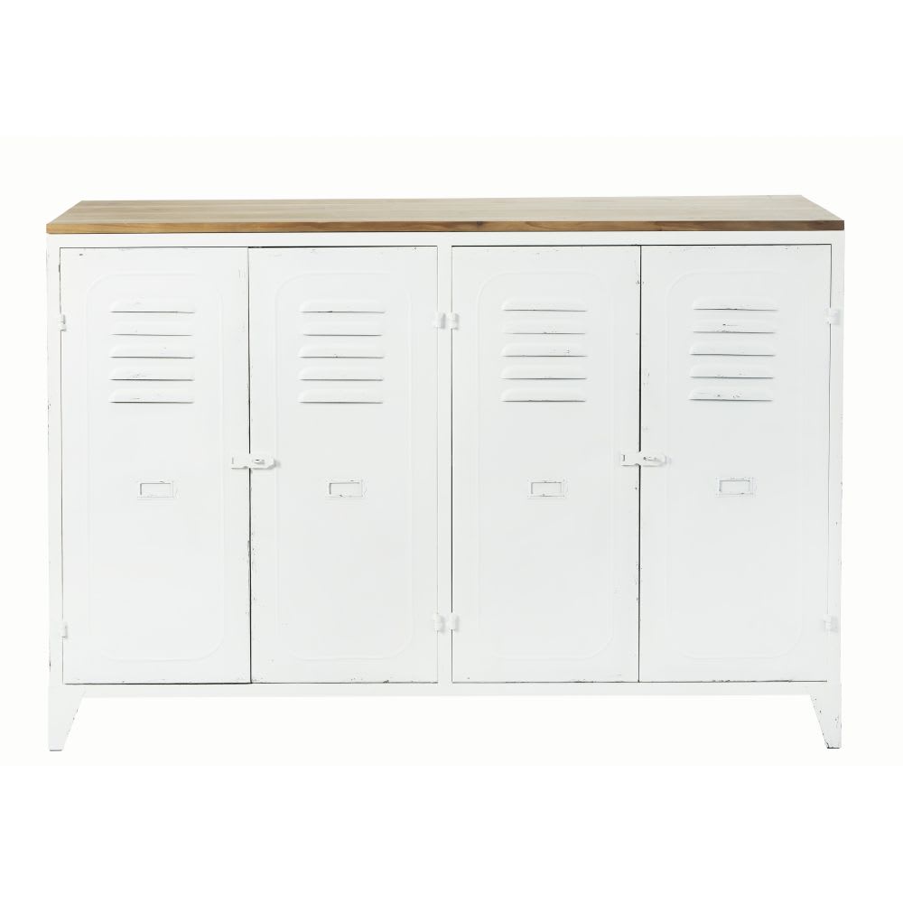 Buffet industriel BRUCE en acier et sapin 121 cm avec 4 portes