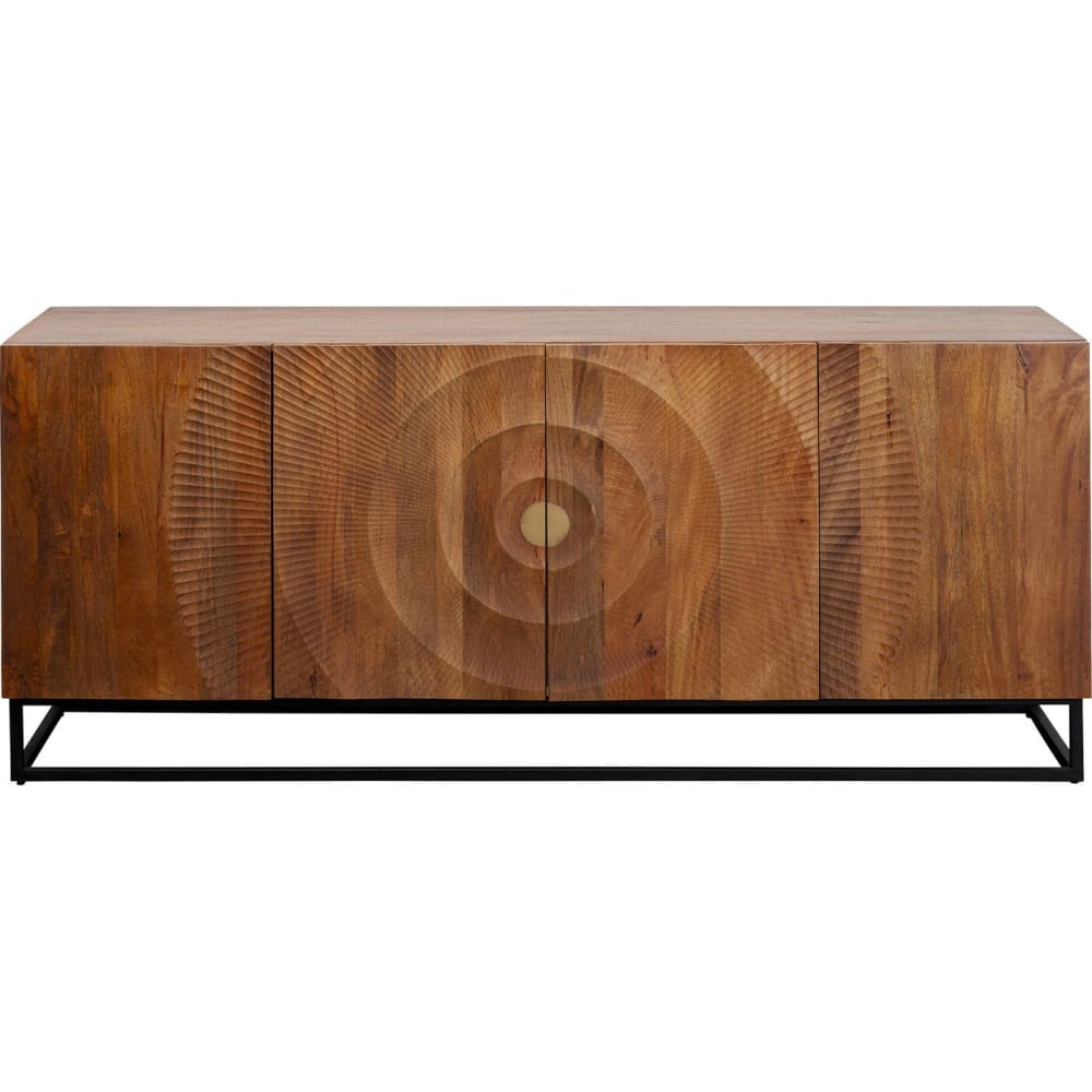 Grand buffet MADEIRA 4 portes en bois sculpté et acier noir 177 cm
