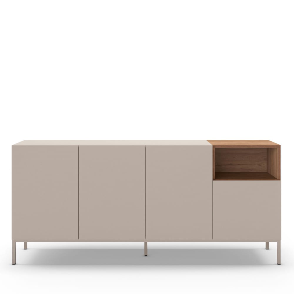 Grand buffet QUENOR beige 180 cm avec 4 portes et niche en bois brut