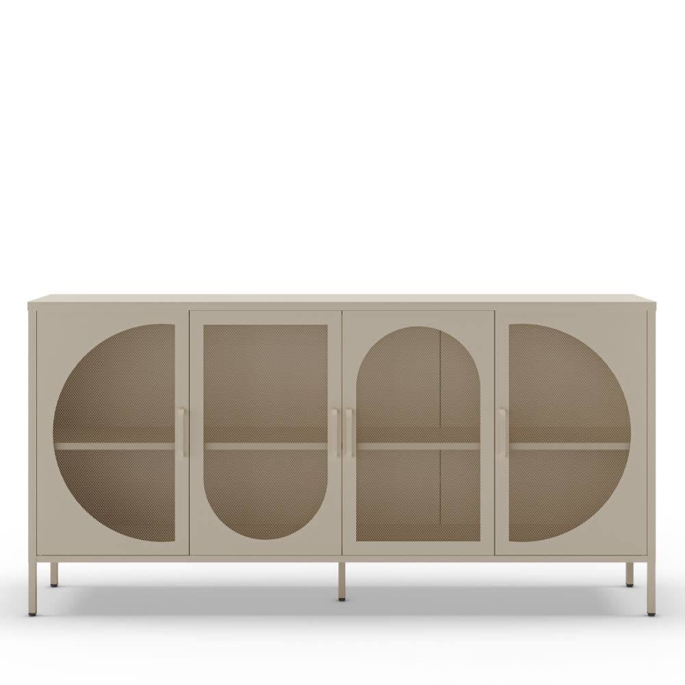 Grand buffet ZIO en métal beige 160 cm avec 4 portes grillagées