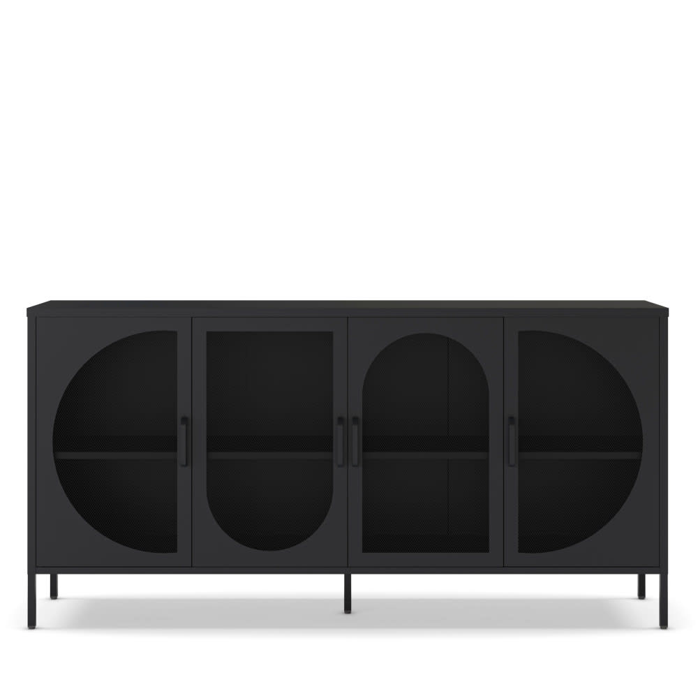 Grand buffet ZIO en métal noir 160 cm avec 4 portes grillagées