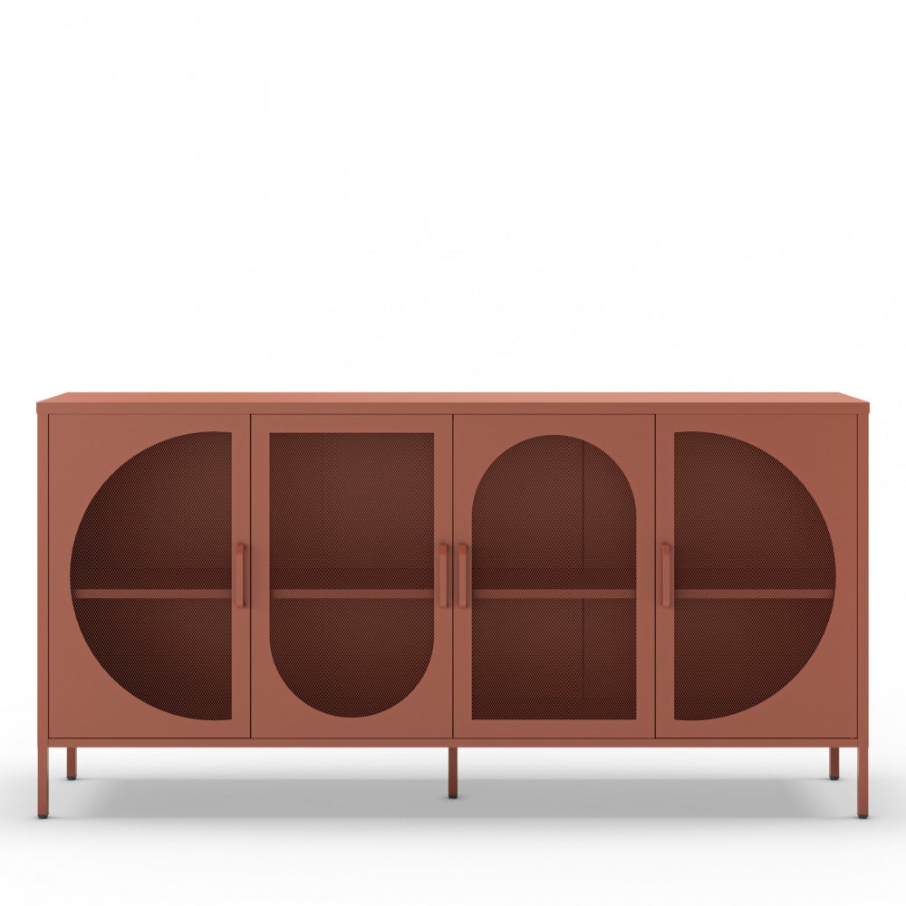 Grand buffet ZIO en métal terracotta 160 cm avec 4 portes grillagées