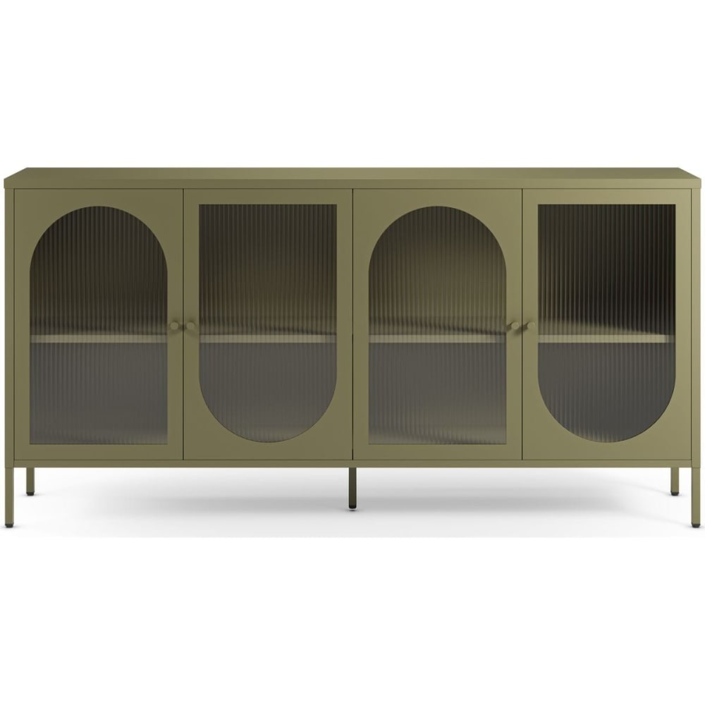 Buffet enfilade YSIA en métal vert kaki et verre texturé 160 cm