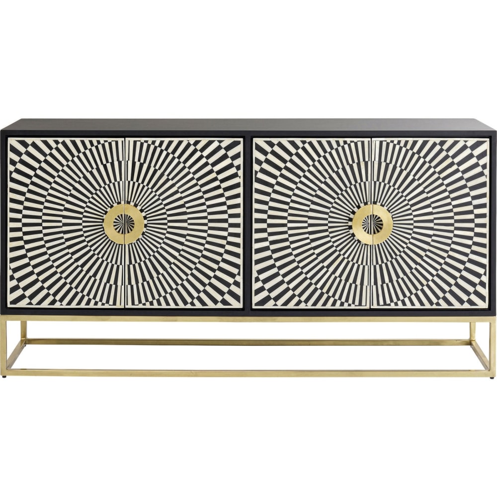 Grand buffet ELECTRO noir et blanc à effet optique 160 cm avec 4 portes