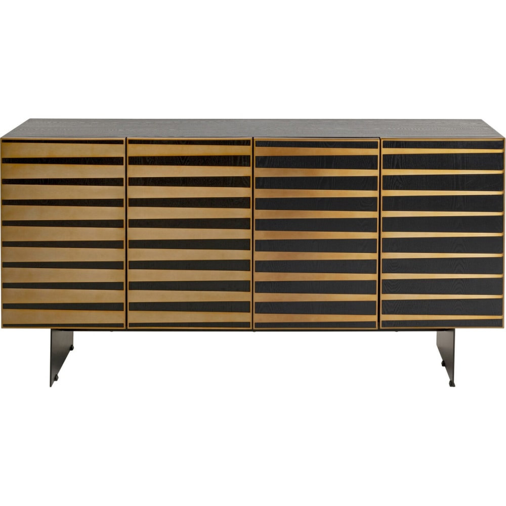 Buffet LAGO noir 4 portes avec lignes dorées en acier 160 cm