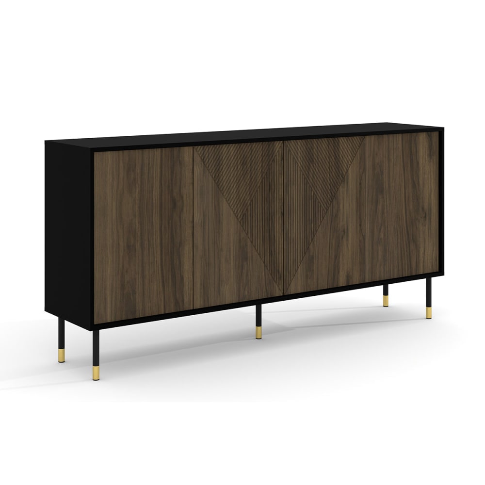 Grand buffet AGLAE noir mat et bois foncé 180 cm avec 4 portes