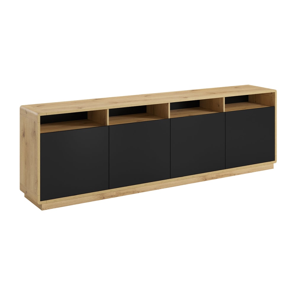 Grand buffet RAVEN noir mat et beige de 238 cm avec 4 portes et 4 niches