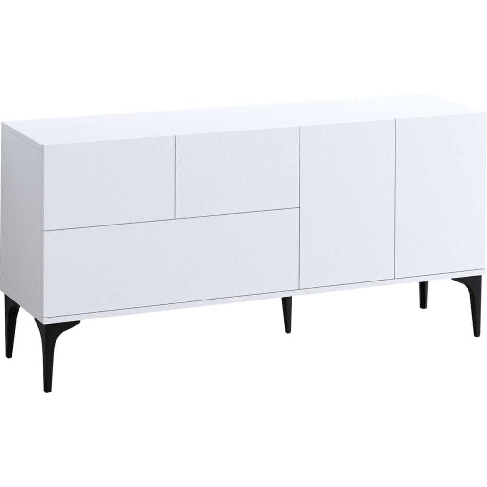 Buffet TAVIRA 5 portes blanc façade asymétrique piètement noir 150 cm
