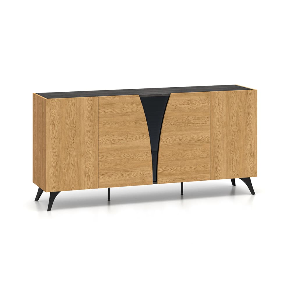 Grand buffet SOAH 5 portes stratifié beige et noir de 170 cm