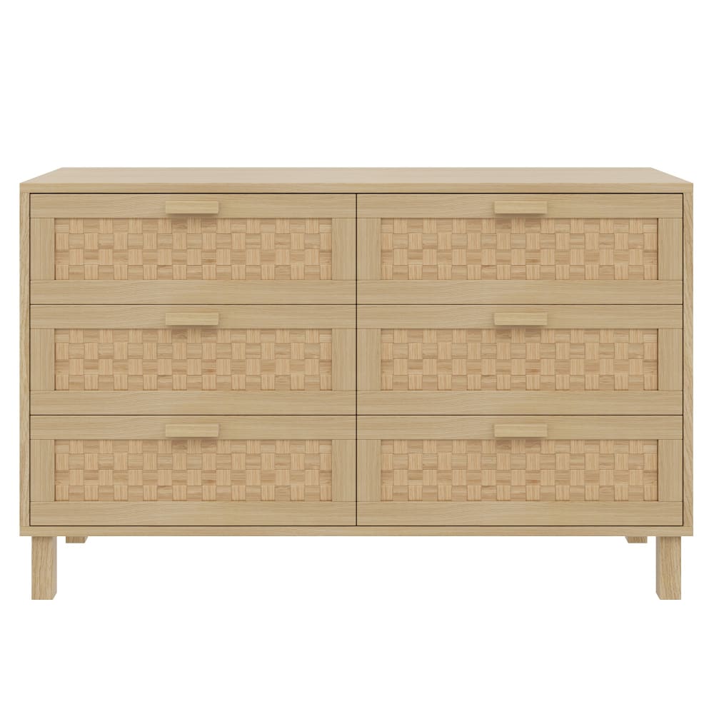 Buffet URBAN MEUBLE bois clair 120 cm avec 6 tiroirs à façades tressées