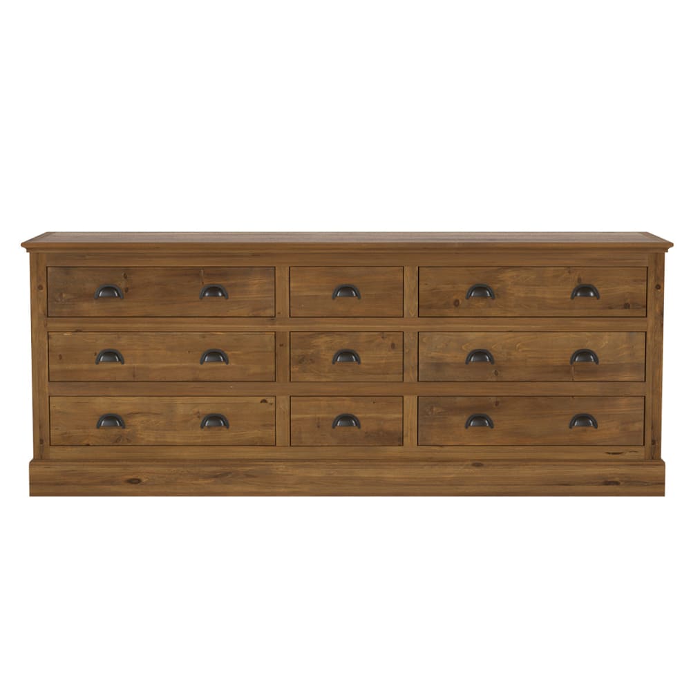Grand buffet TOBIAS à 9 tiroirs en cèdre recyclé 185 cm