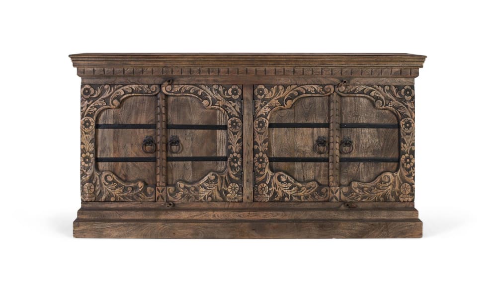 Grand buffet GINER Y COLOMER en manguier massif 4 portes sculptées 180 cm