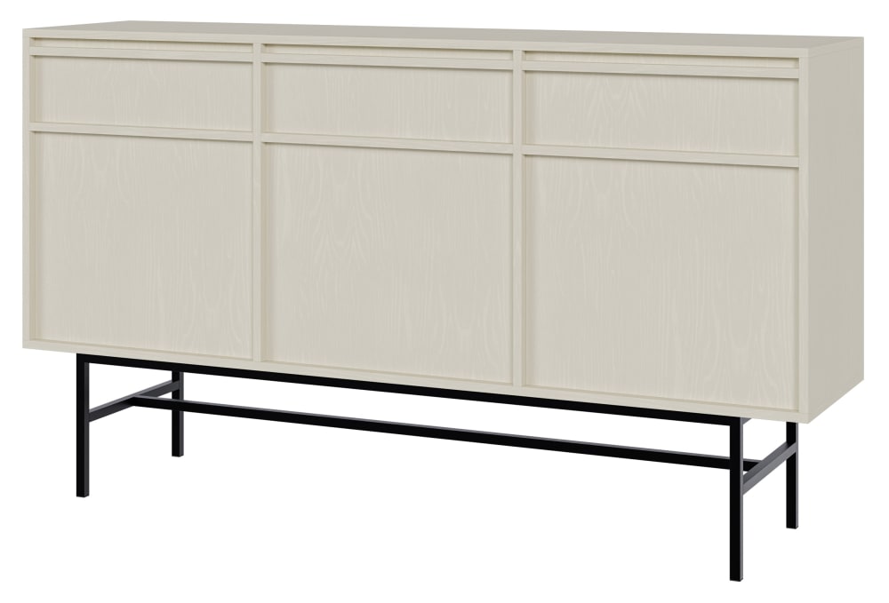 Buffet enfilade EVO crème et métal noir 154 cm avec 3 portes et 3 tiroirs