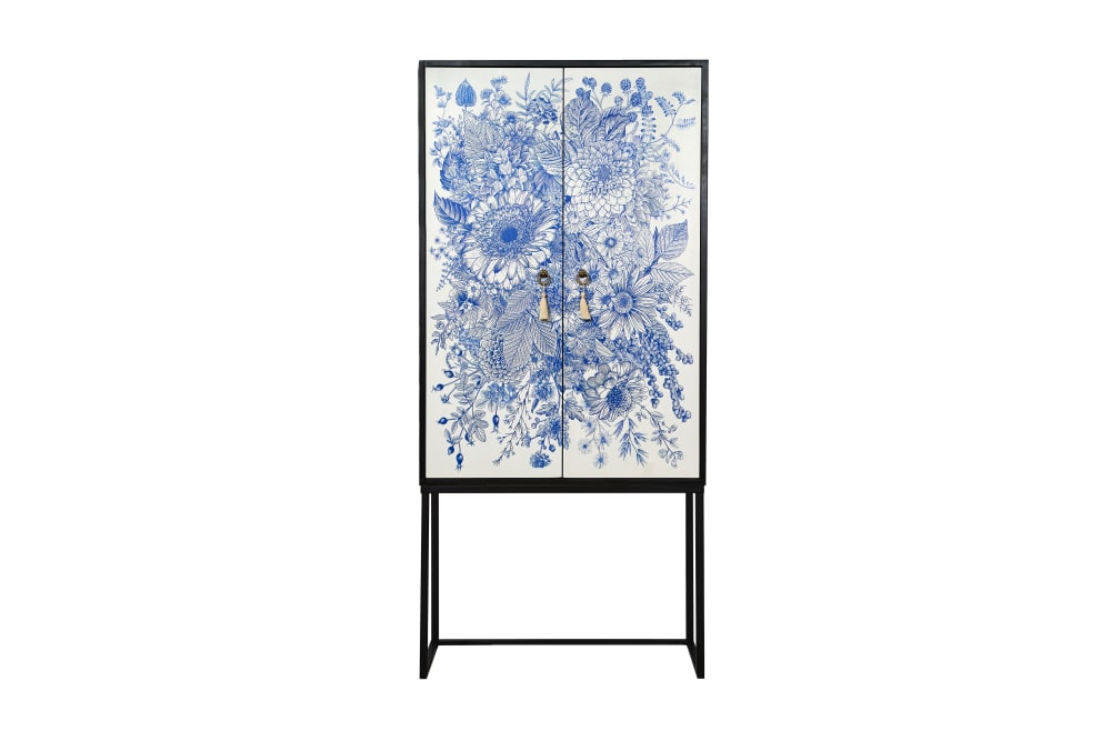 Buffet vertical NILO 2 portes imprimé floral bleu 75 cm