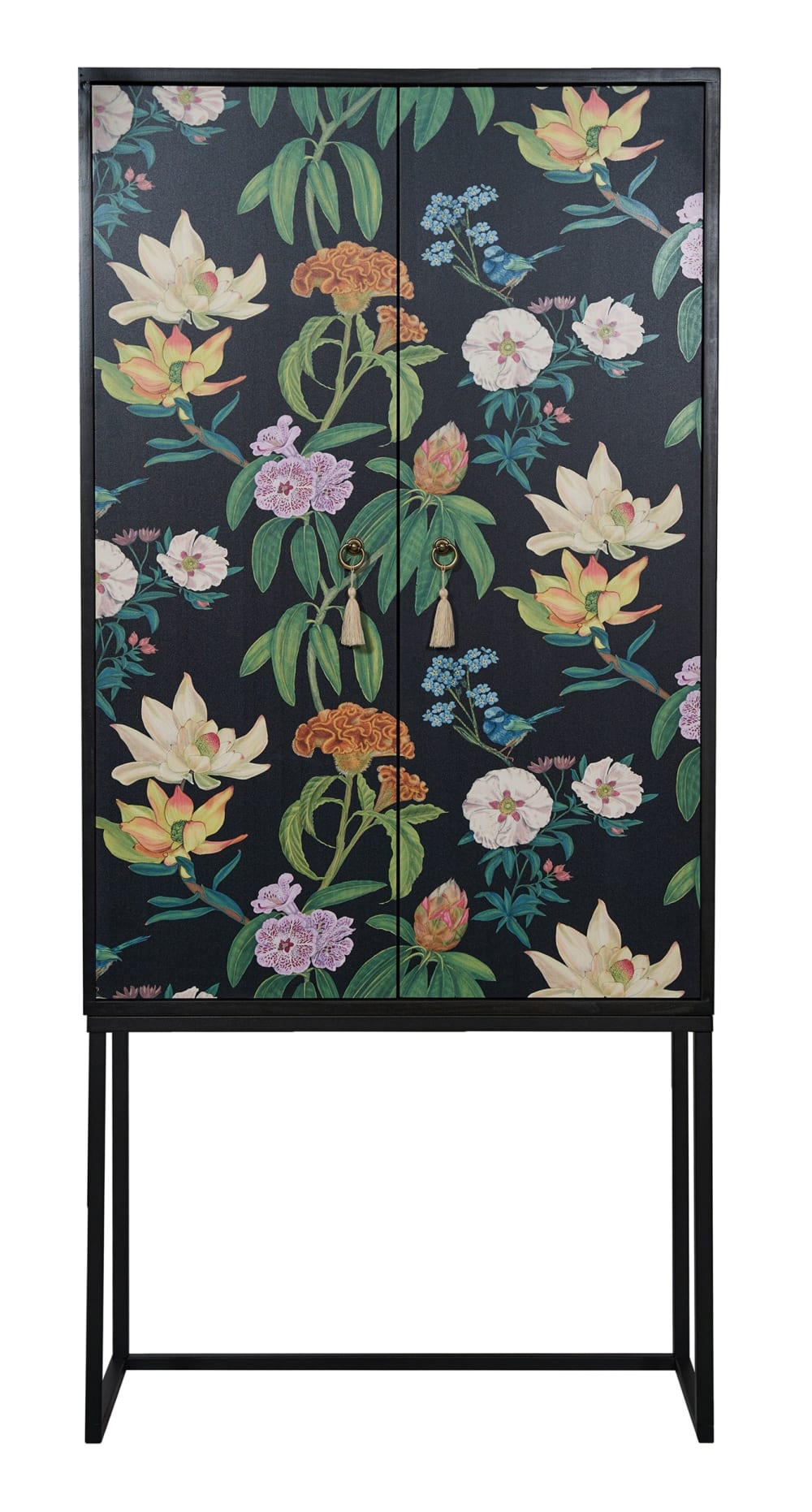 Buffet haut JARA 2 portes imprimé floral sur fond noir 75 cm