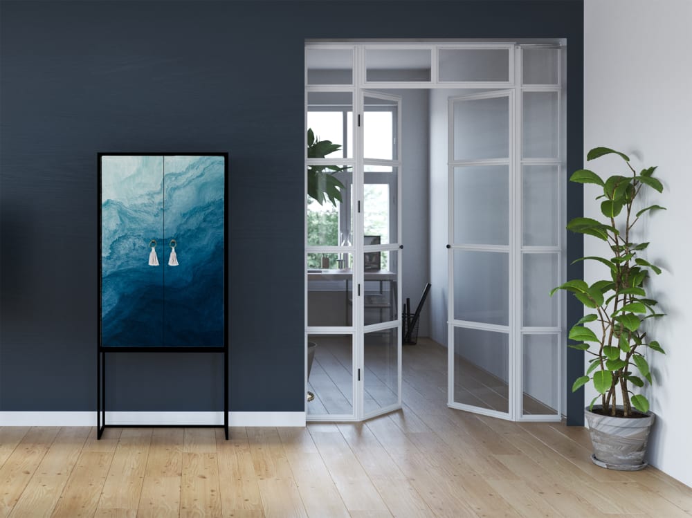 Détail de l'imprimé bleu océan du buffet BLUE OCEAN