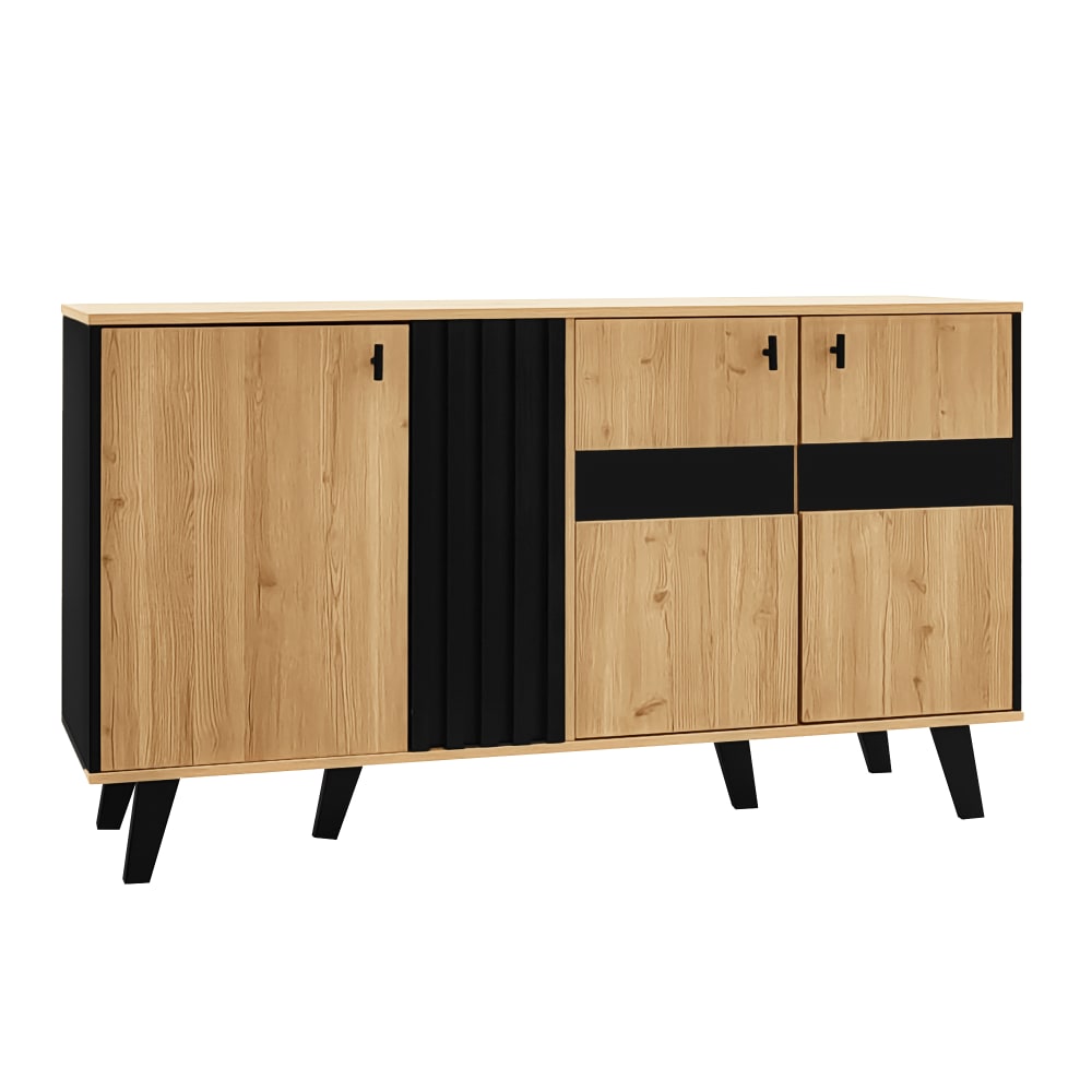 Buffet vitrine URBAN MEUBLE bois et noir 140 cm avec verre teinté et LED